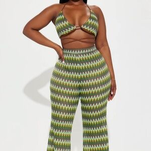 Crochet Pant Set - Green/combo